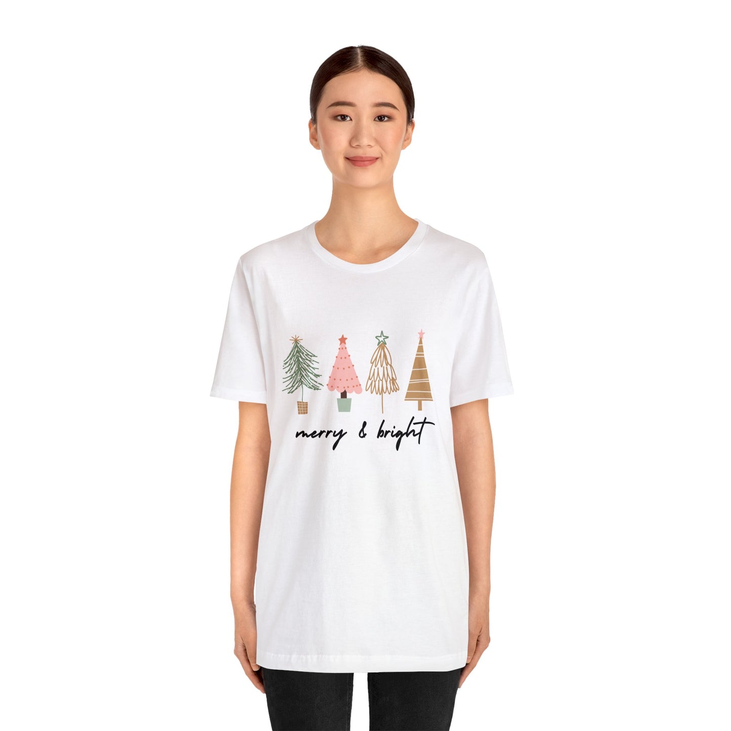 Fun Holiday Trees Merry & Bright Unisex Jersey Short Sleeve Tee