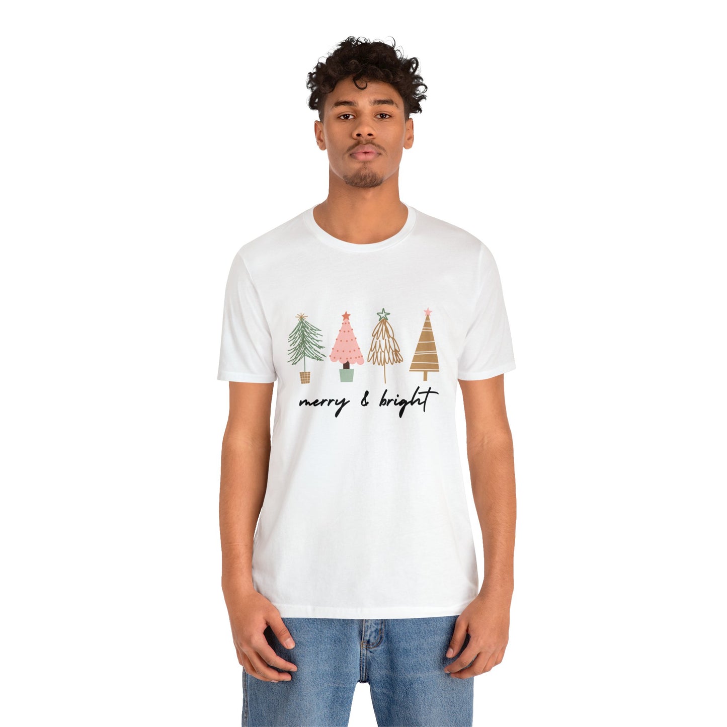 Fun Holiday Trees Merry & Bright Unisex Jersey Short Sleeve Tee