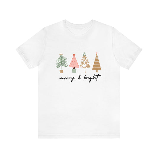 Fun Holiday Trees Merry & Bright Unisex Jersey Short Sleeve Tee